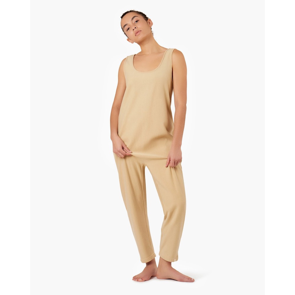 TKEES Jumpsuit Women Size 0 Tan Sleeveless Scoop Neck Cotton French Terry Romper